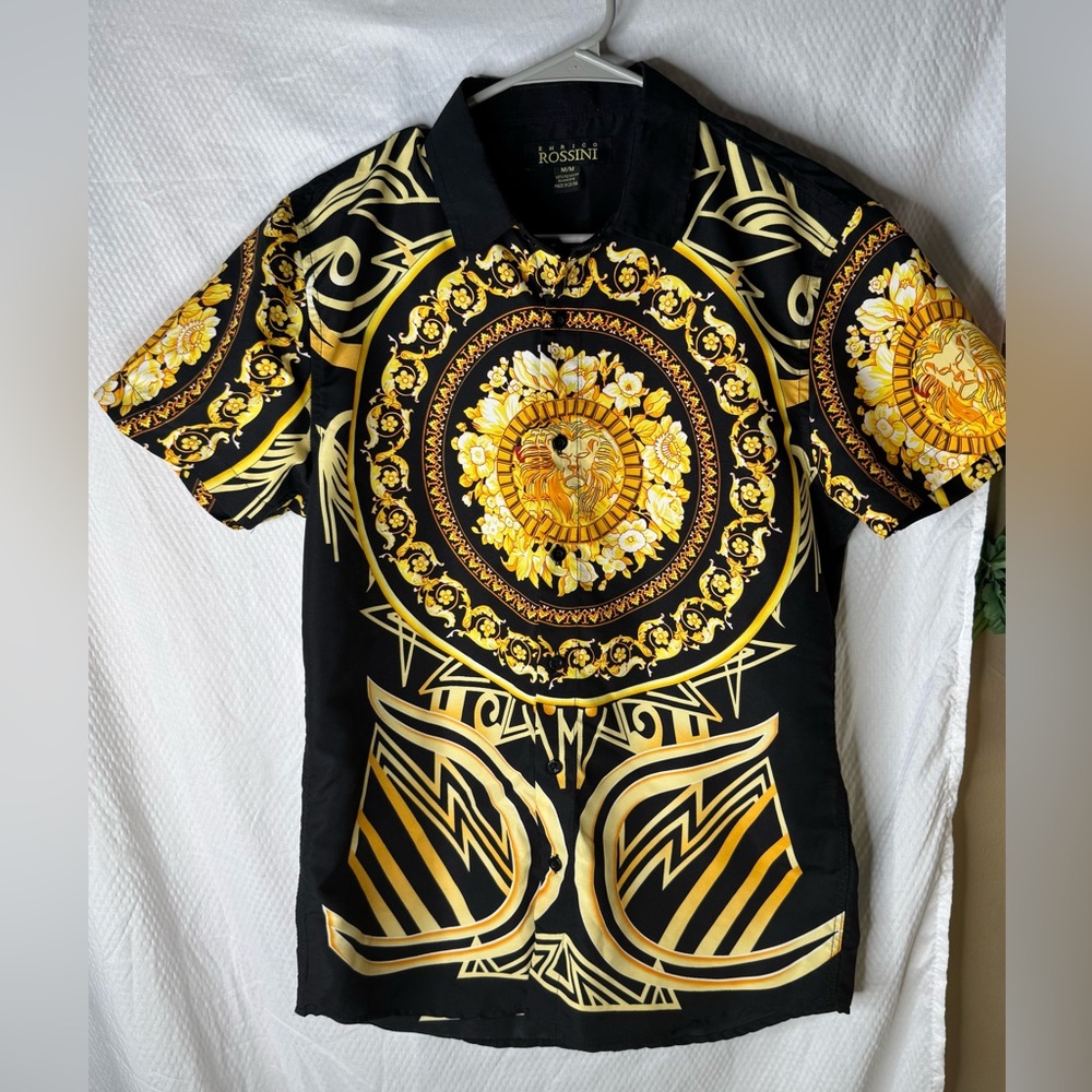 Vintage Enrico Rossini Versace Style Printed Mens Button Down Shirt Size Medium